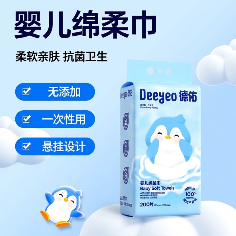 德佑婴儿绵柔巾一次性洗脸巾壁挂式擦脸巾悬挂式洁面巾200片