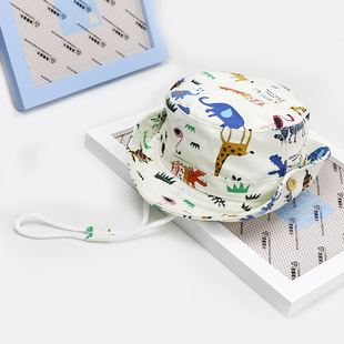 儿童渔夫帽春秋男童动物印花防晒遮阳盆帽小童宝宝出游太阳帽子