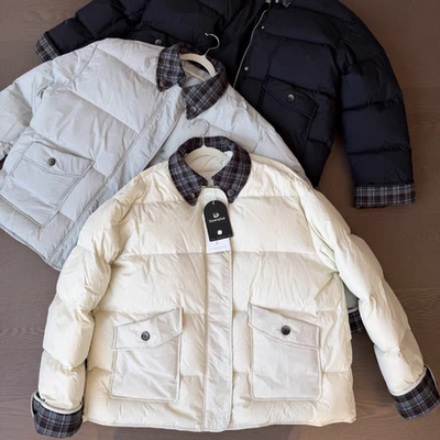 【三星90鹅绒】韩版洋气小个子短款鹅绒服女 轻软格子领羽绒服女