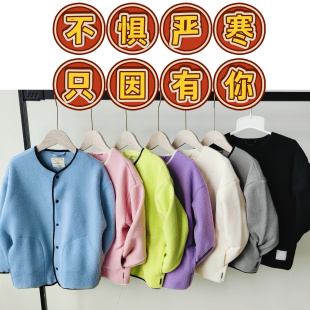 亲子款出口儿童摇粒绒外套男女童保暖开衫棉内里上衣