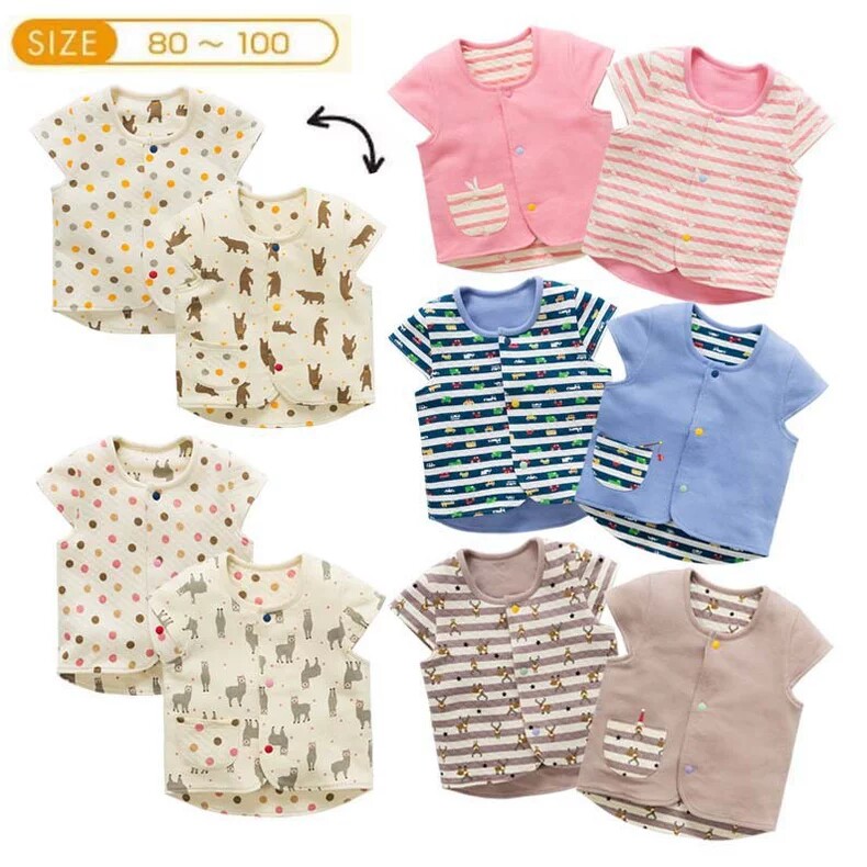 两面均可穿！纯棉前开双层马甲加厚背心男童宝宝女童马夹按扣款