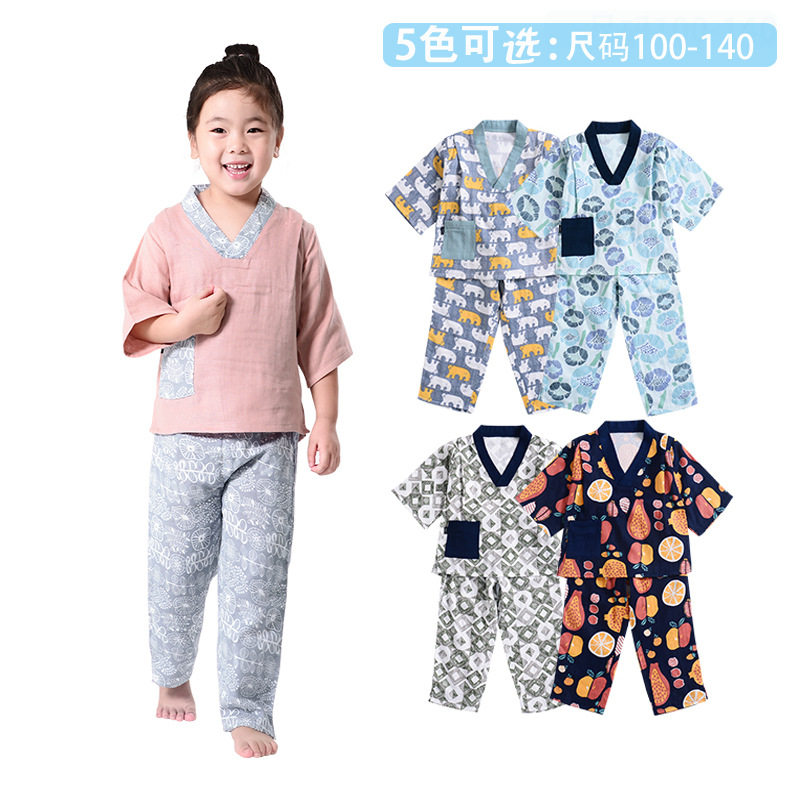 日系2018秋冬季新款男童女童宝宝家居服套装儿童纯棉纱布内衣