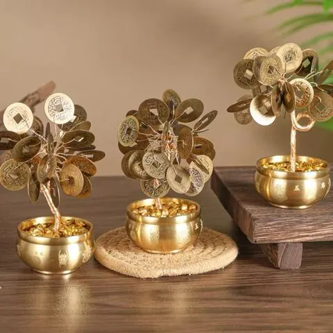 摇钱树小招财树装饰品酒柜红果家电视柜客厅发财创意黄水晶摆件