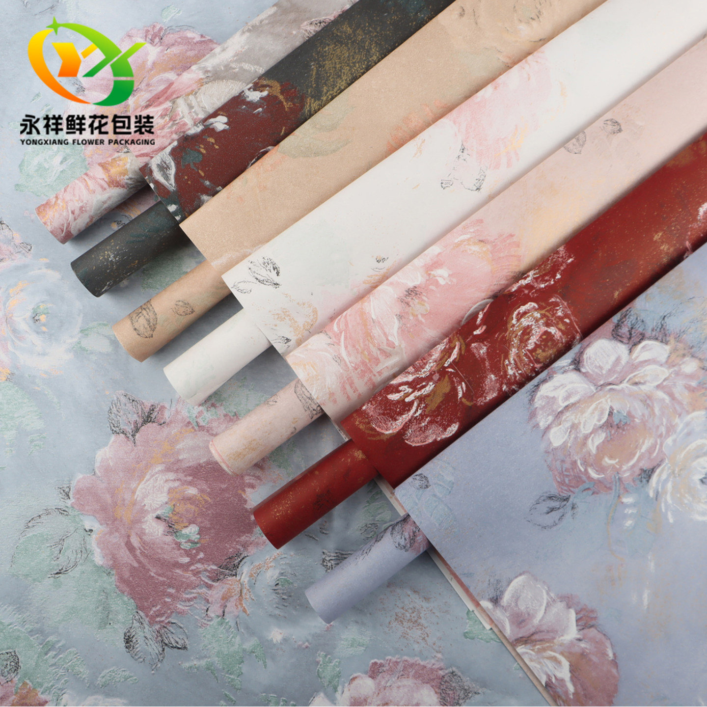 梦境后花园牡丹花油画包花纸鲜花包装纸花束批发复古花艺牛皮纸