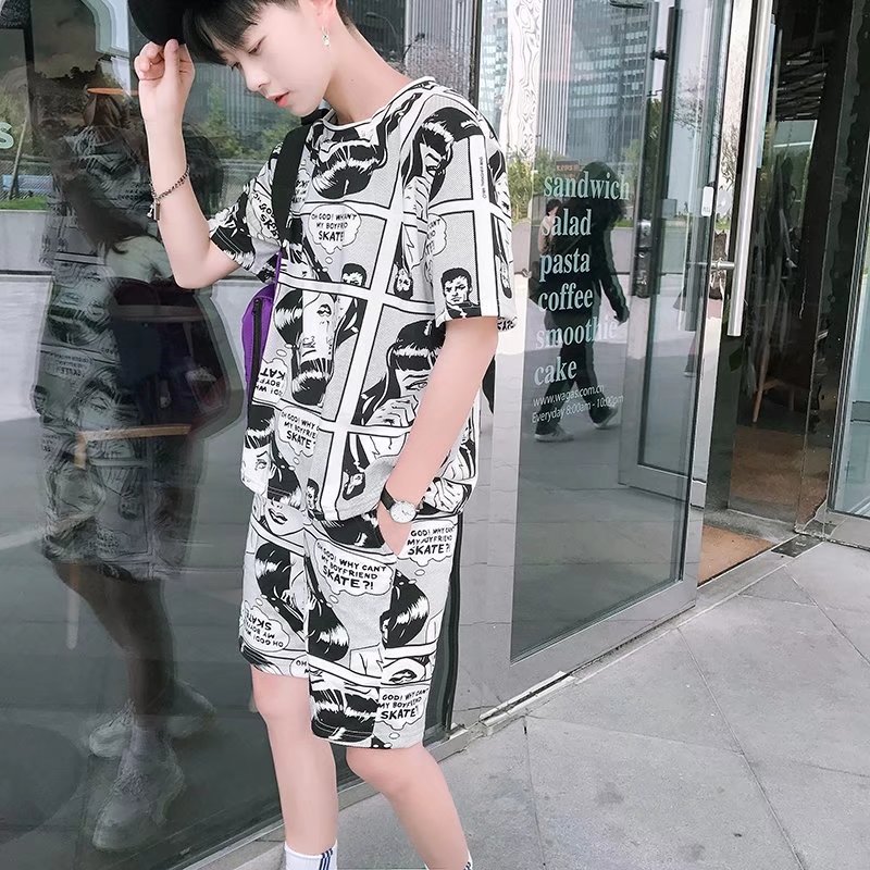 网红漫画套装男快手红人同款短袖T恤精神小伙社会人一套短裤夏季在类目 男装, 休闲裤中 - 来自Buy2taobao.com提供专业的淘宝代购服务