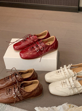 内增高4CM丨春夏方头双扣德训鞋女系带休闲芭蕾风玛丽珍单鞋女