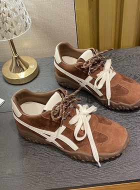 厚底增高德训鞋女A字小月牙鸳鸯鞋带月牙底新款秋冬慢跑休闲鞋女