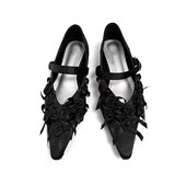 小众欧美黑玫瑰尖头单鞋 女2026春季 新款 设计款 一字扣低跟玛丽珍鞋