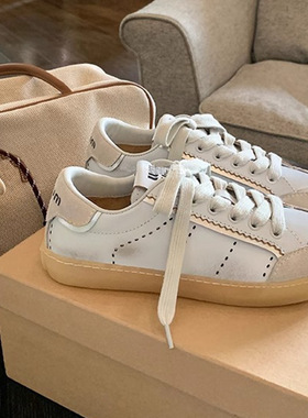 早春新品2026休闲运动擦色女鞋葡萄妈同款做旧复古小脏鞋真皮