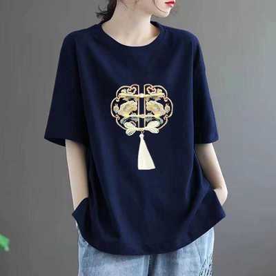 遮肉圆领300显瘦纯棉新中式短袖