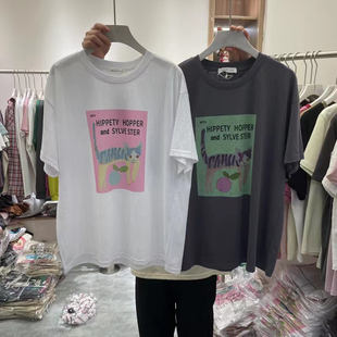 欧货300斤大码 胖mm显瘦独特上衣服 纯棉卡通猫咪短袖 t恤女2025夏季