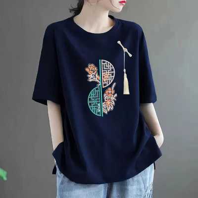 夏季宽松大码纯棉新中式短袖