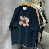 胖mm特大码 巨遮肚炸街上衣纯棉 T恤夏季 300斤女装 韩系chic花朵短袖