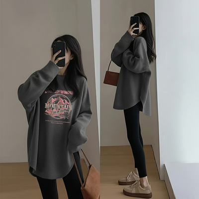 大码秋季上衣2025新款高级外穿300斤德绒打底衫长袖T恤女宽松遮肉