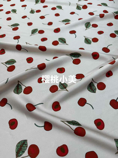 春夏新款樱桃印花弹力斜纹真丝布料甜美连衣裙衬衫桑蚕丝服装面料