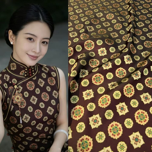 琵琶宝相花织金宋锦面料 中式马甲外套旗袍桑蚕丝服装布料140门幅