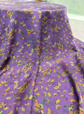 新款紫色银杏叶红云纱真丝面料 新中式上衣旗袍连衣裙桑蚕丝布料