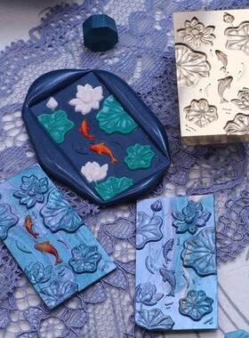 古风火漆印章铜头 复古浮雕荷花玉兰仙鹤国潮系列密封蜡印章手账