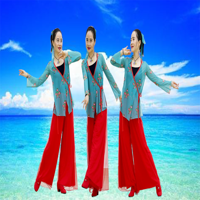 2021杨丽萍广场舞《想亲亲》同款舞服唐风水纱民族风团队演出服方