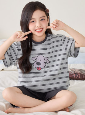 儿童睡衣女童纯棉短袖8-9-10-11-12岁小女孩家居服卡通中大童套装