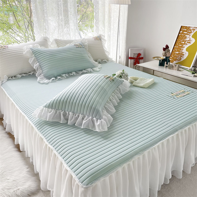 2024年夏季新款冰丝乳胶凉席床裙三件套高档花边款防滑床单公主风,床上用品,床裙,淘宝优惠券,粉丝福利购,淘宝优惠卷