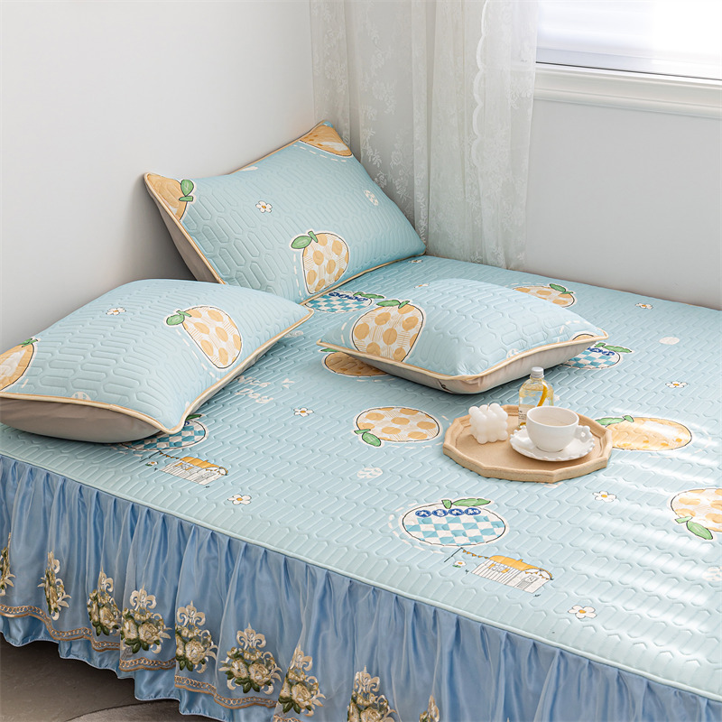 定制夏季榻榻米冰丝乳胶床盖单件2023新款凉感防滑床单高端三件套