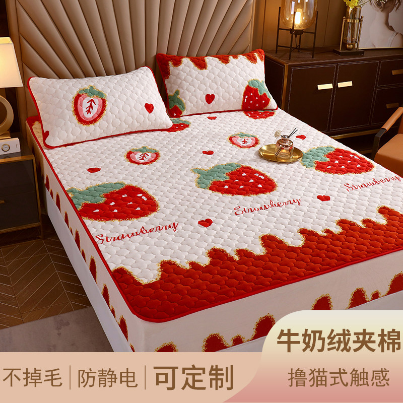 秋冬牛奶绒夹棉床笠单件2024年新款加厚珊瑚绒毛绒保暖床罩可定制