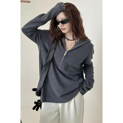 松弛感带帽针织羊毛帽衫女士秋季