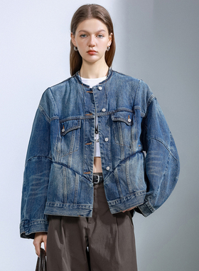 2026新款牛仔外套女春季水洗复古圆领短款宽松bf慵懒风夹克牛仔衣