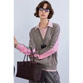 假两件针织衫 女士2025新款 秋冬polo领慵懒高级感羊毛上衣宽松毛衣