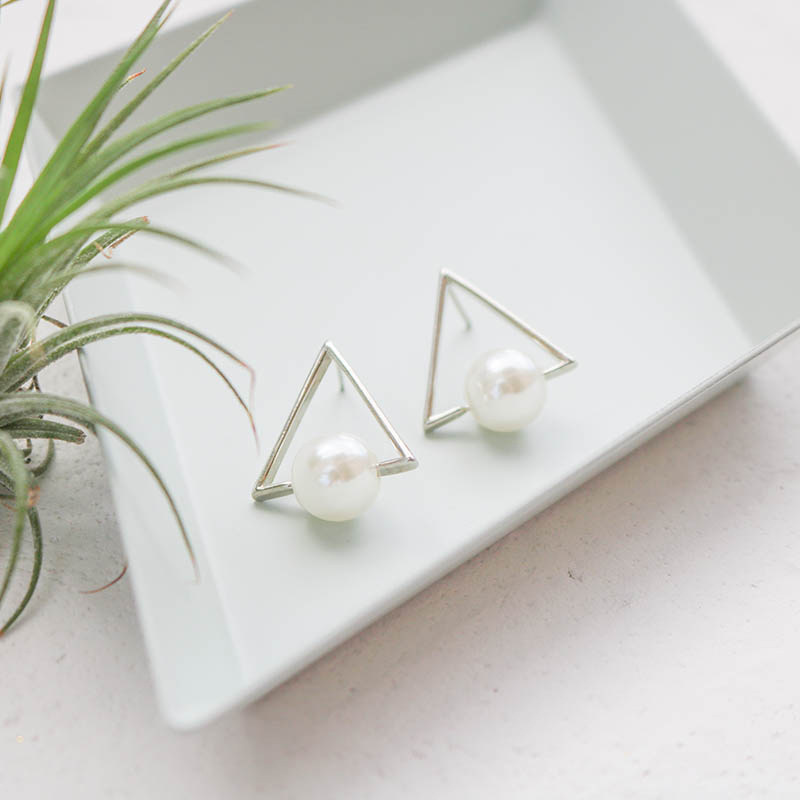 唯美风几何三角形礼物珍珠耳钉