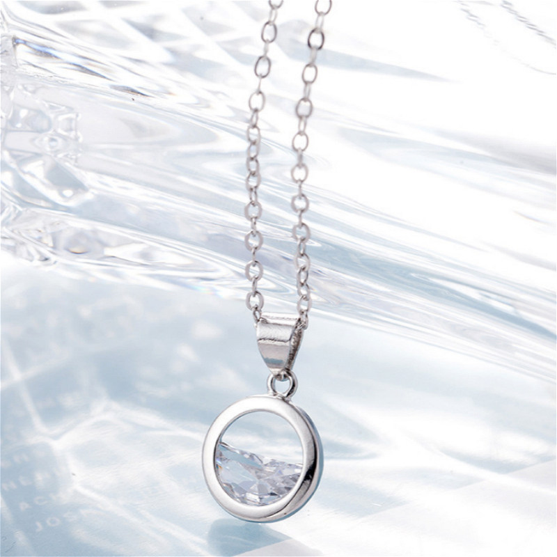 日韩小清新S925纯银项链女款吊坠文艺简约气质森系一汪清泉锁骨链