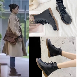 烟火人家马思纯李衣锦同款靴子系带马丁靴女2024新款百搭单靴短靴