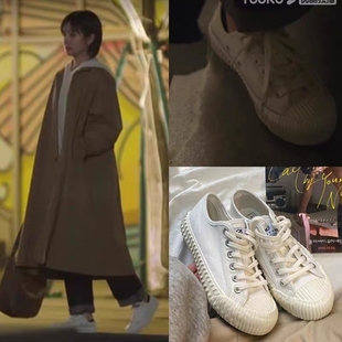 周雨彤同款鞋子白色帆布鞋女平底饼干小白鞋一路朝阳李慕嘉李兰迪