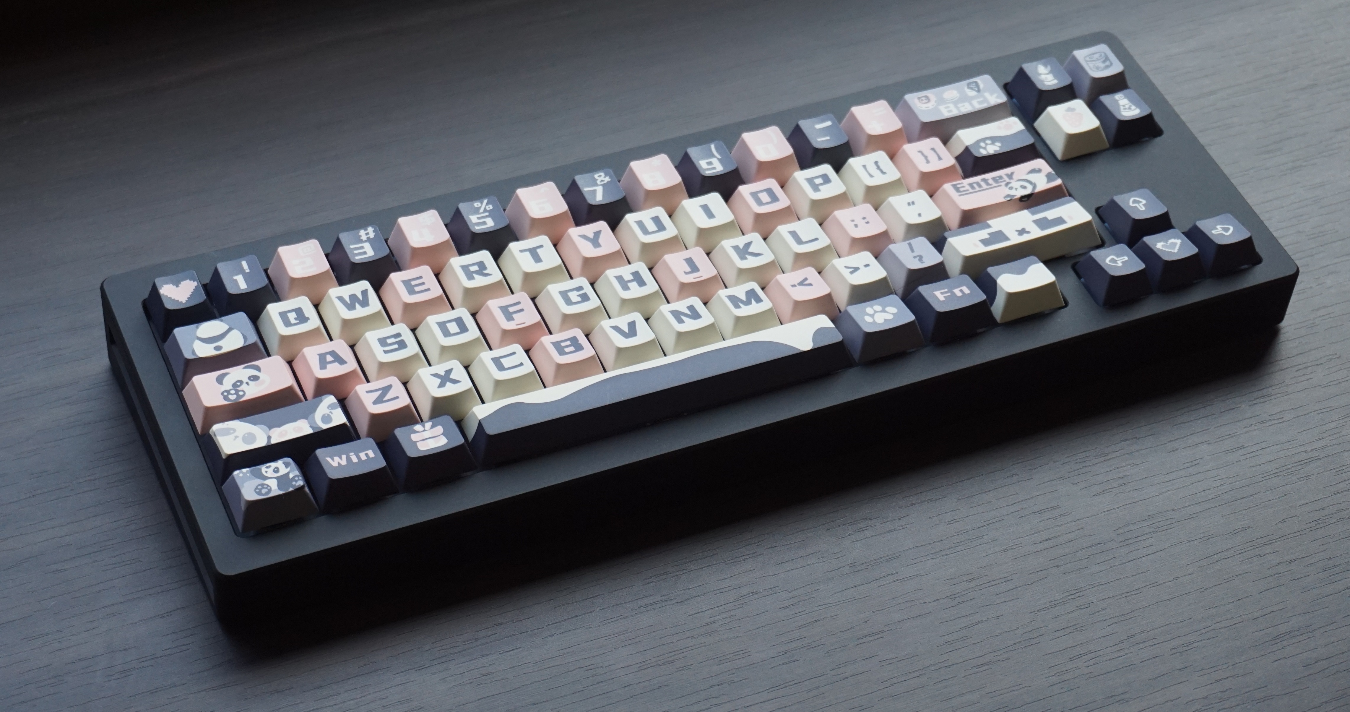 黑粉配色熊猫主题热升华键帽原厂138键大全套适配各种机械键盘