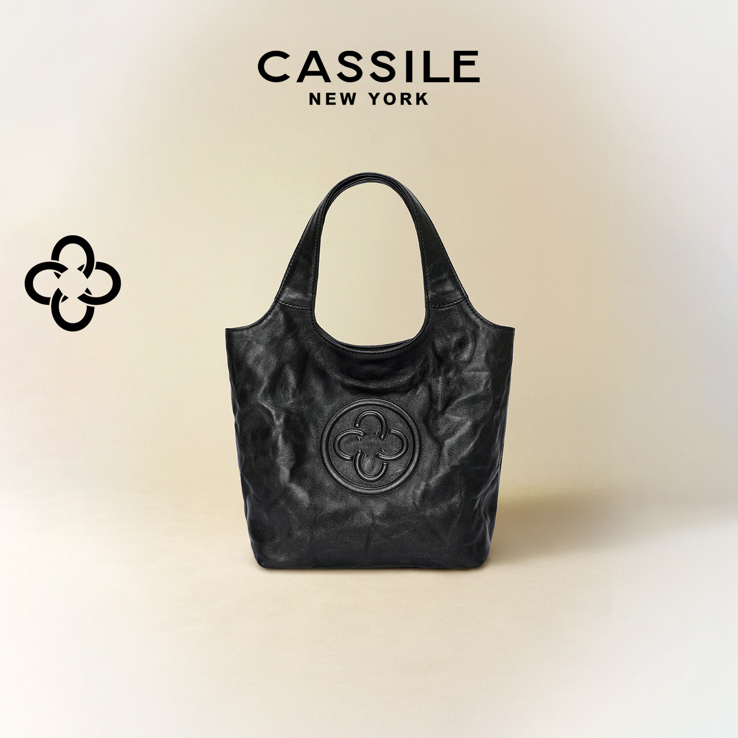 卡思乐女包菜篮子包植鞣头层牛皮褶皱单肩斜挎包黑色手提托特小包