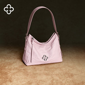 明星同款 卡思乐松涛HOBO单肩包粉色植鞣褶皱牛皮腋下托特包