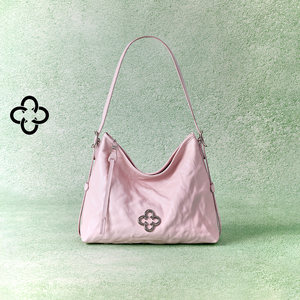 【明星同款】卡思乐松涛HOBO单肩包粉色植鞣褶皱牛皮腋下托特包