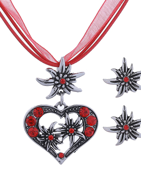 复古波西米亚爱心水钻项链耳环