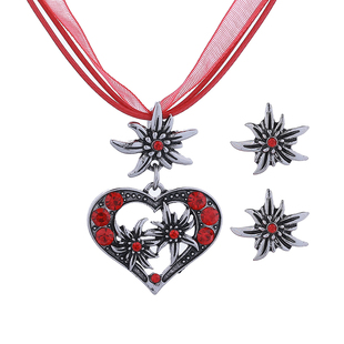 复古民族风爱心花朵项链耳环套装女合金水钻锁骨链波西米亚风饰品