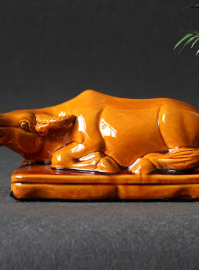 陶瓷卧牛摆件十二生肖唐三彩