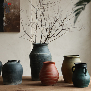 粗陶仿古土陶罐禅意花瓶土陶泥瓦盆静物摆件花盆清仓特价陶盆陶瓶