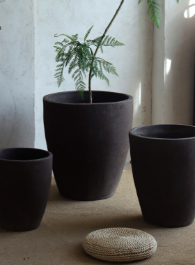 花盆紫砂粗陶庭院栽树简约