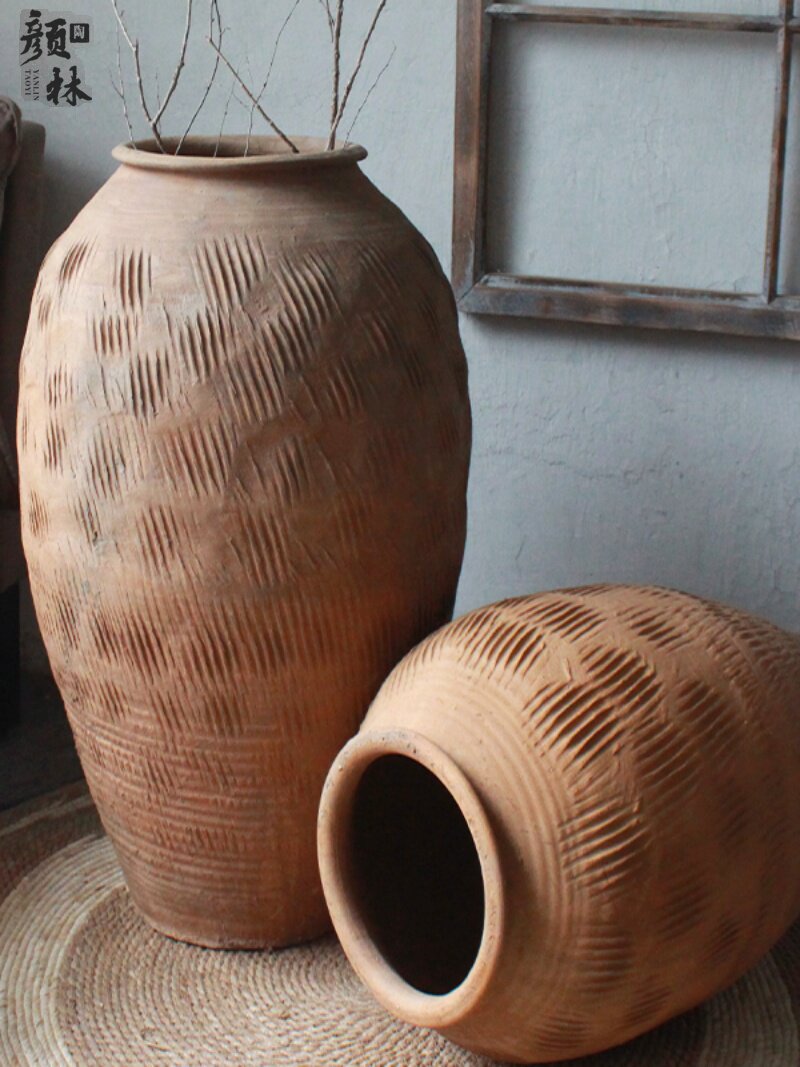 颜林古陶瓶落地土陶罐古花瓶中式粗陶缸土罐大号土缸瓦缸民俗罐子