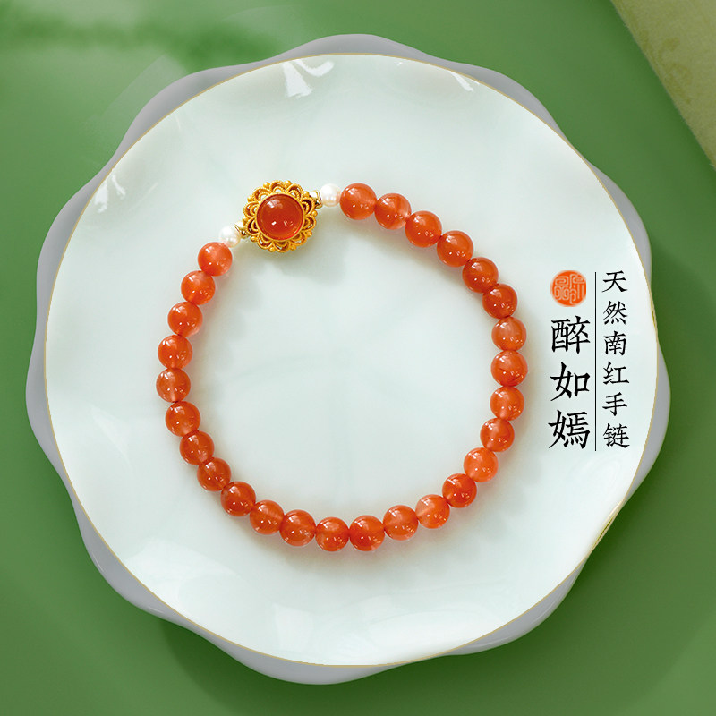 原创樱桃红南红玛瑙女生手链礼物