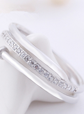 纯银镶钻石韩国钉子戒指明星同款