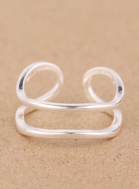 韩版开口纯银波浪线条指环尾戒