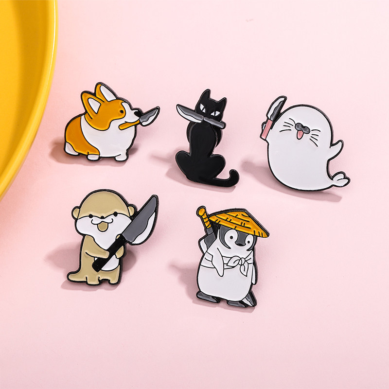 可爱猴子海豚猫咪狗企鹅创意造型饰品胸针个性动物衣服背包别针