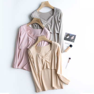 哺乳上衣薄款大码孕妇秋衣内搭纯棉睡衣产后喂奶长袖打底衫月子服