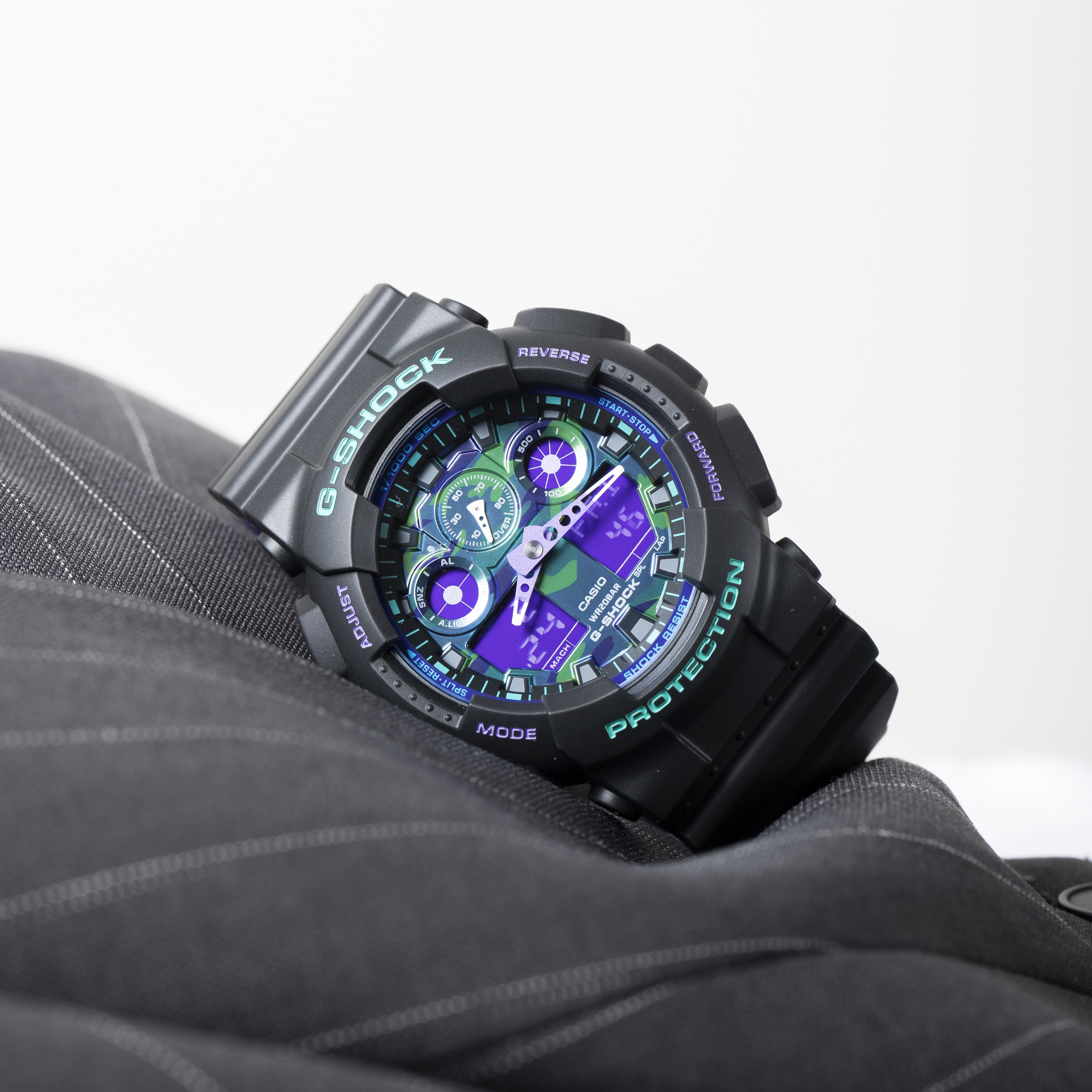 卡西欧g-shock海洋之心黑紫运动防水电子手表男ga-100bl-1a